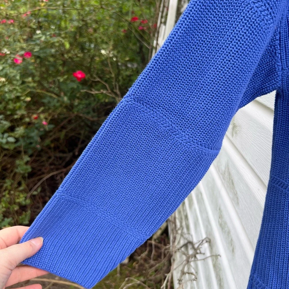 NWT Talbots Pretty Royal Blue Woven Stripe Ballet Neck Cotton Sweater